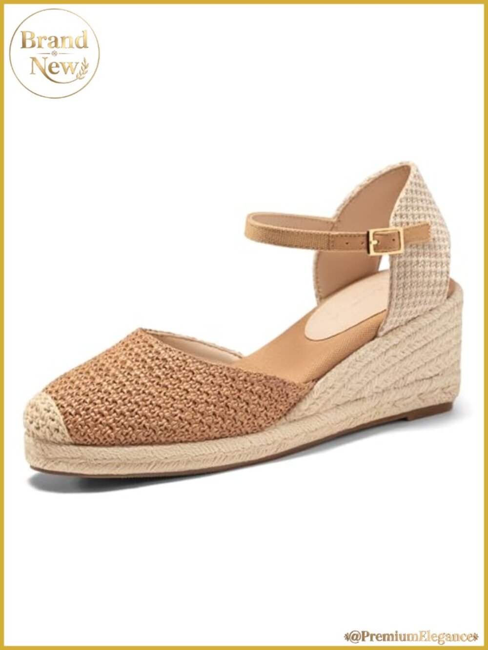 Coutgo Women's Platform Wedge Espadrille Sandals Raffia Ankle Strap Closed Toe
